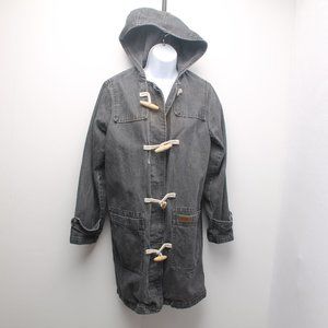 Denim & Co. Black Jean Hooded Long Jacket Sailer Look Size X-Small